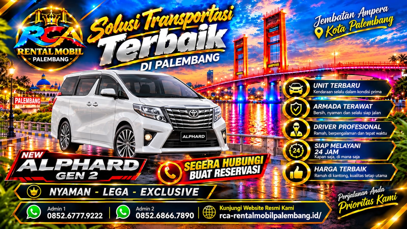 Foto Alphard Gen 2 untuk armada RCA Rental Mobil Palembang