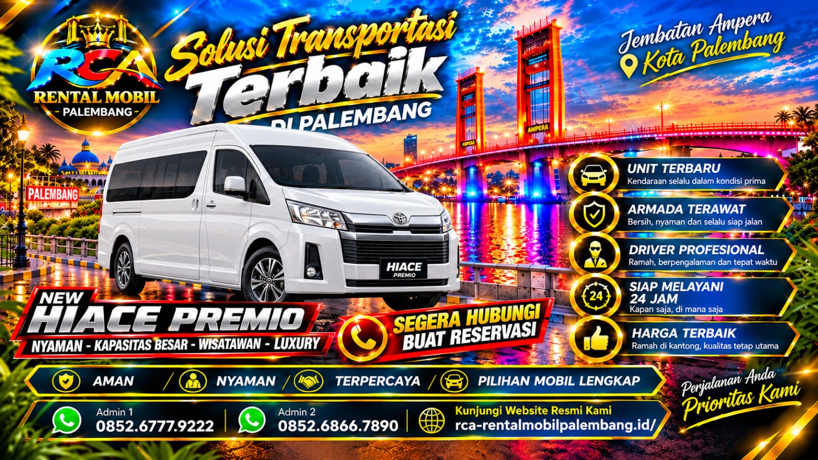 Foto Hiace Premio untuk armada RCA Rental Mobil Palembang