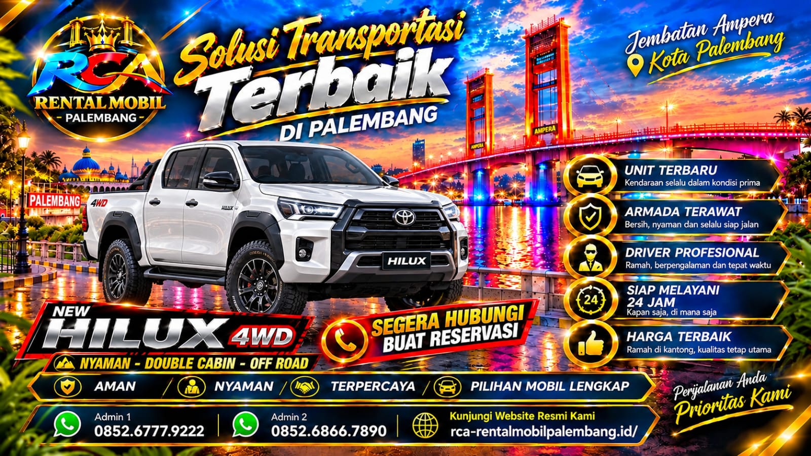 Foto Hilux 4WD untuk armada RCA Rental Mobil Palembang