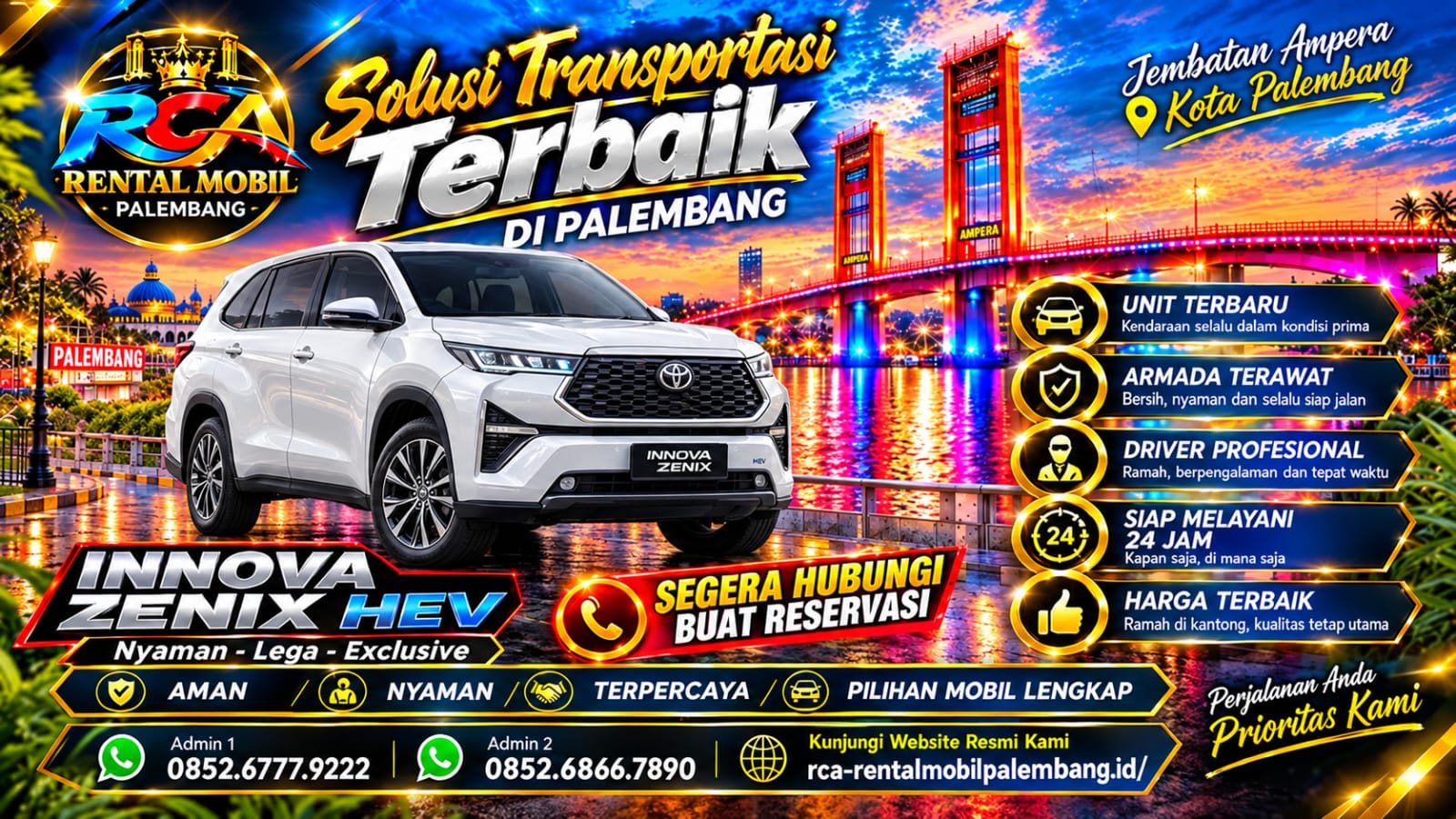 Foto Innova Zenix HEV untuk armada RCA Rental Mobil Palembang