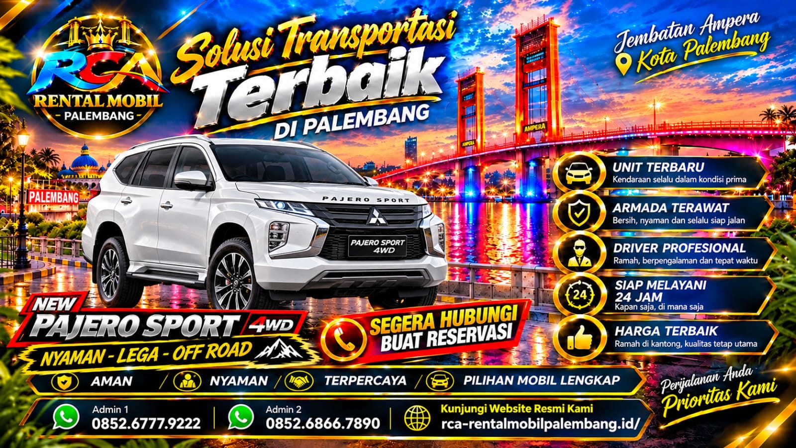 Foto Pajero Sports 4WD untuk armada RCA Rental Mobil Palembang